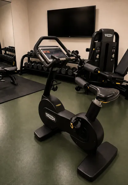 Technogym exercise bike and strength equipment in the Hotel Royal Menaggio fitness room